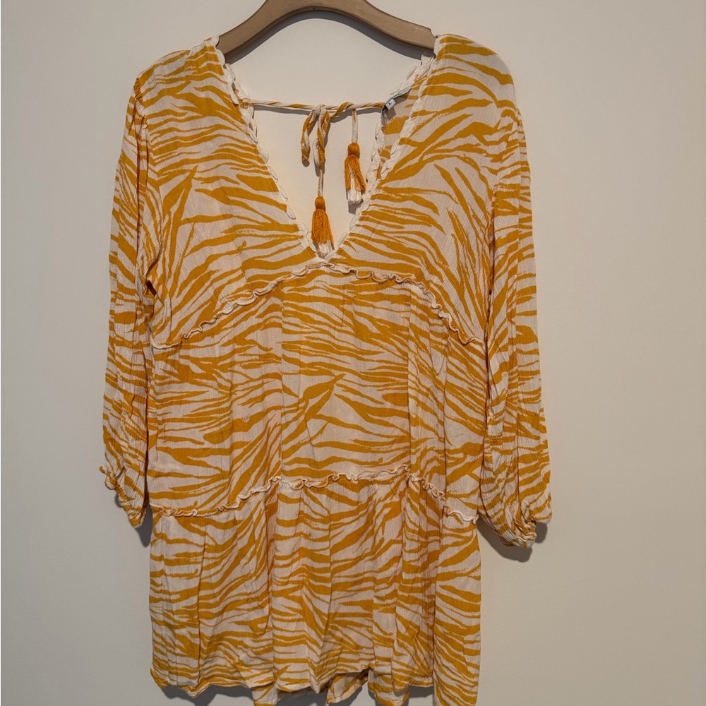 Blue Island Yellow and White Patterned Top